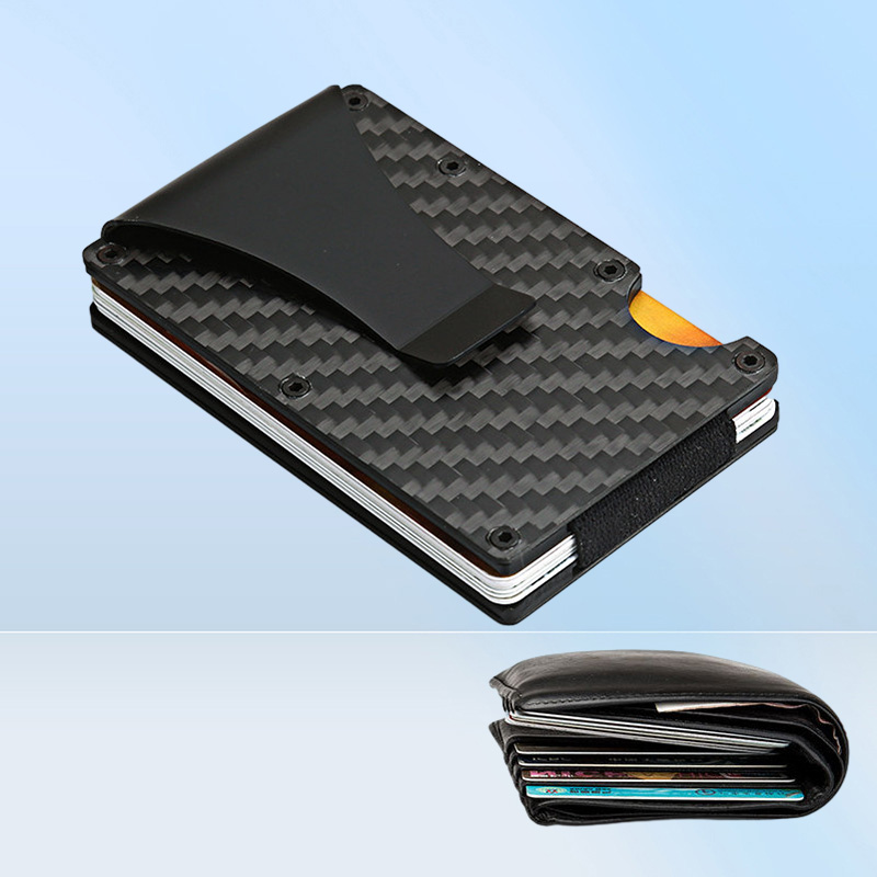 metal carbon fiber card holder Rfid men trifold mini wallet slim small thin minimal smart male wallet pocket cards purses money ba