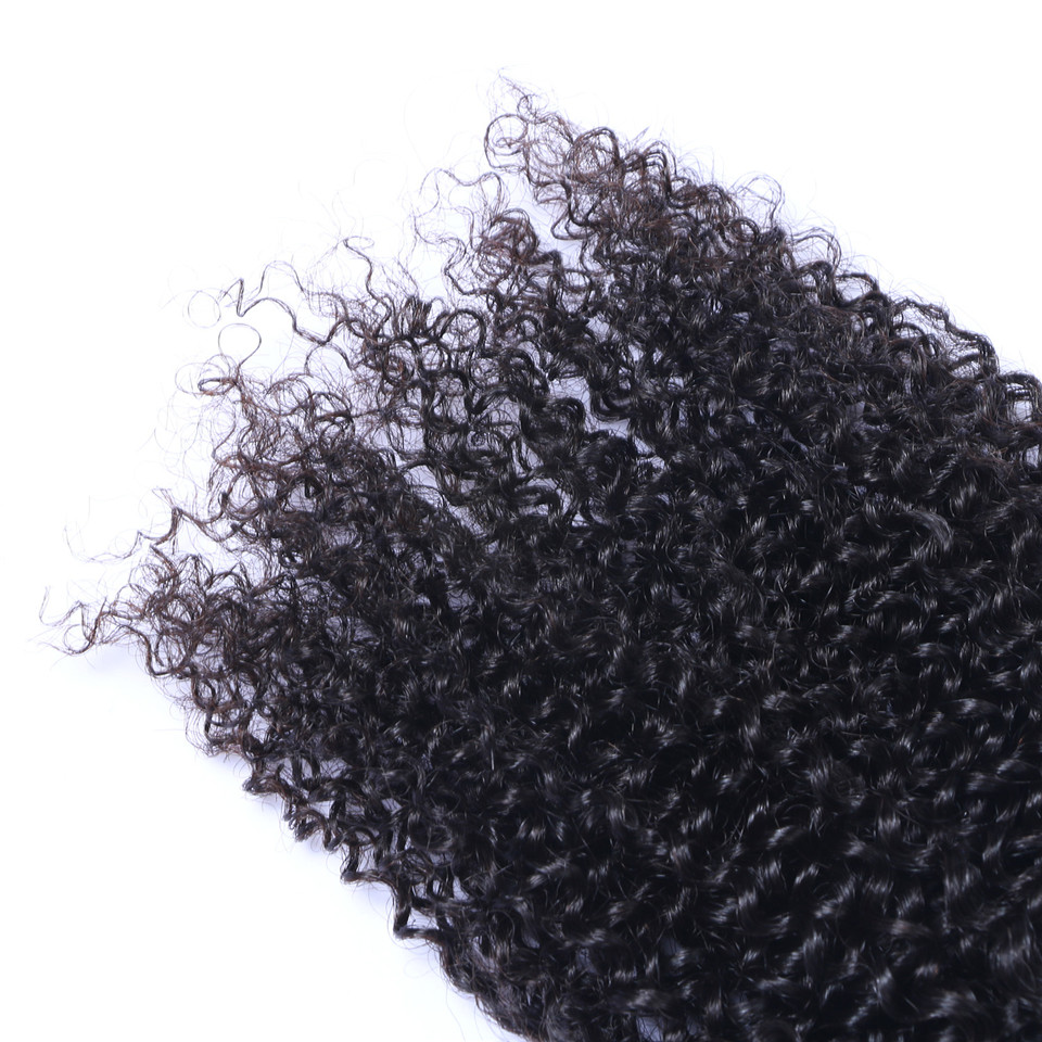 Brazilian Kinky Curly Human Virgin Hair 3 Bundles With 4x4 Lace Closure Bleached Knots 100g/pc Natural Black Color 1B Double Wefts Hair Extensions