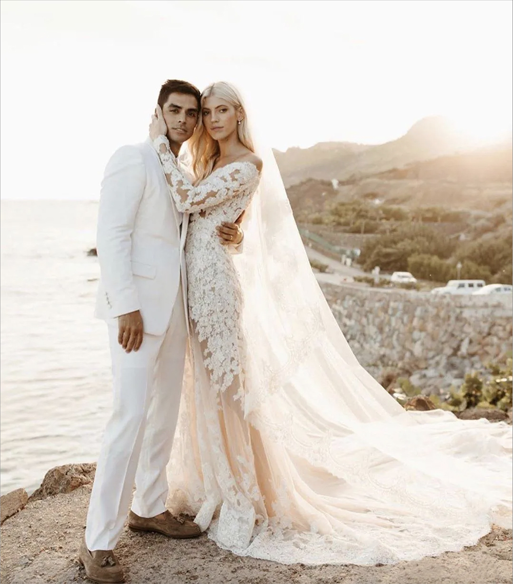 Modese Full Lace Mermaid Dresses Off Shoulder Long Sleeve Tulle Sweep Train Applique Beads Bridal Gowns Wedding Dress vestidos 0509