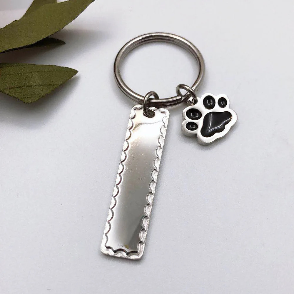 100% Stainless Steel Blank Paw Print House Heart Rectangle Dog Tag Charm Keychain Key Ring For Engrave Mirror Polished 10pcs 240112