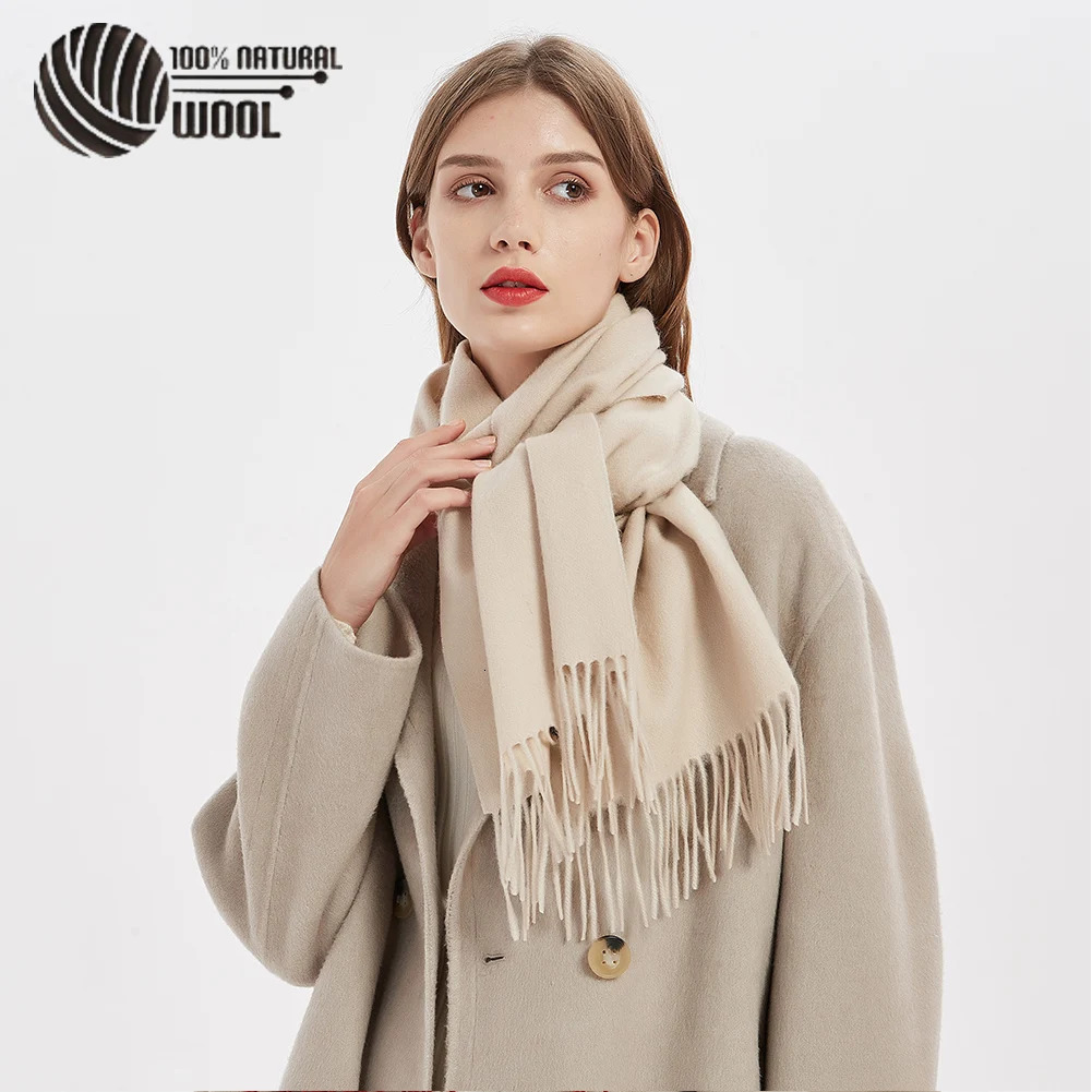 100% Wool Scarf for Women Men Cashmere Wool Scarf Pashmina Bandana Shawls Girls Winter Wool Men Scarf 35*180CM 240112