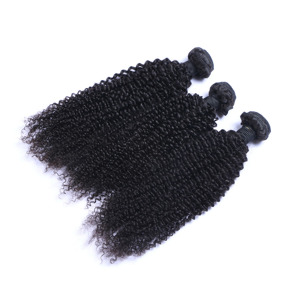 Brazilian Kinky Curly Human Virgin Hair 3 Bundles With 4x4 Lace Closure Bleached Knots 100g/pc Natural Black Color 1B Double Wefts Hair Extensions