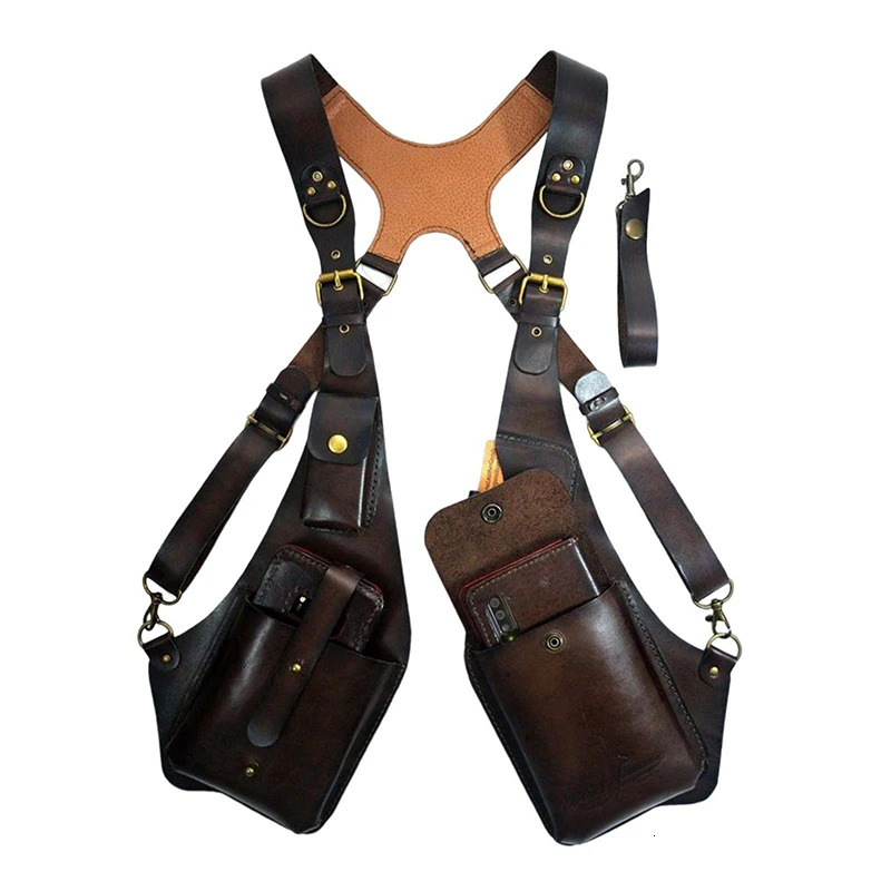 2 Colors Shoulder Harness Bag Case Wallet Underarm Steampunk for Bike Motorcycle Brown Adjustable Straps 240112