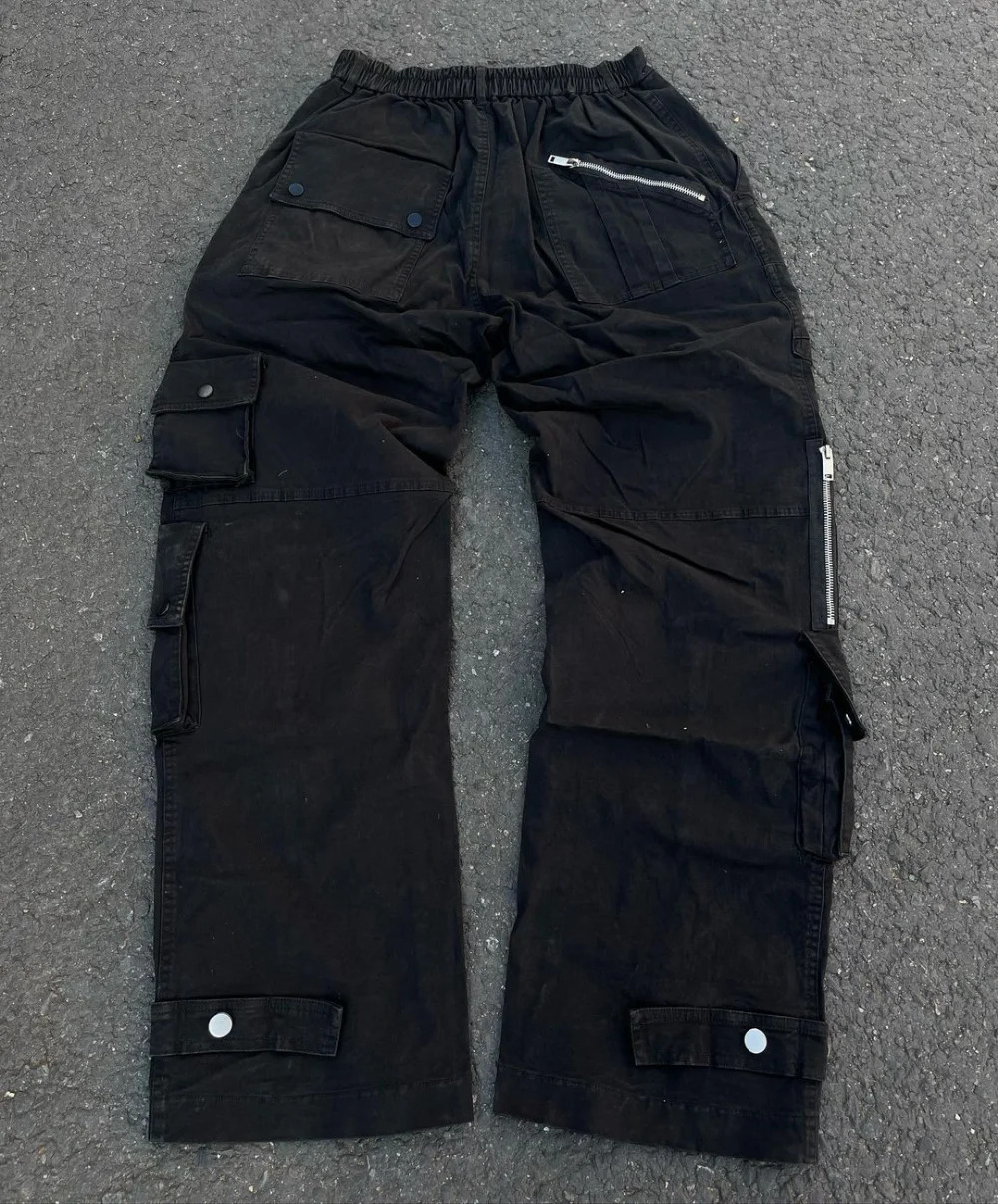 Y2k Jeans Harajuku Hip Hop Retro Black Multi Pocket Cargo Pants Man Punk Gothic Baggy Wide Leg Trousers Streetwear 240113