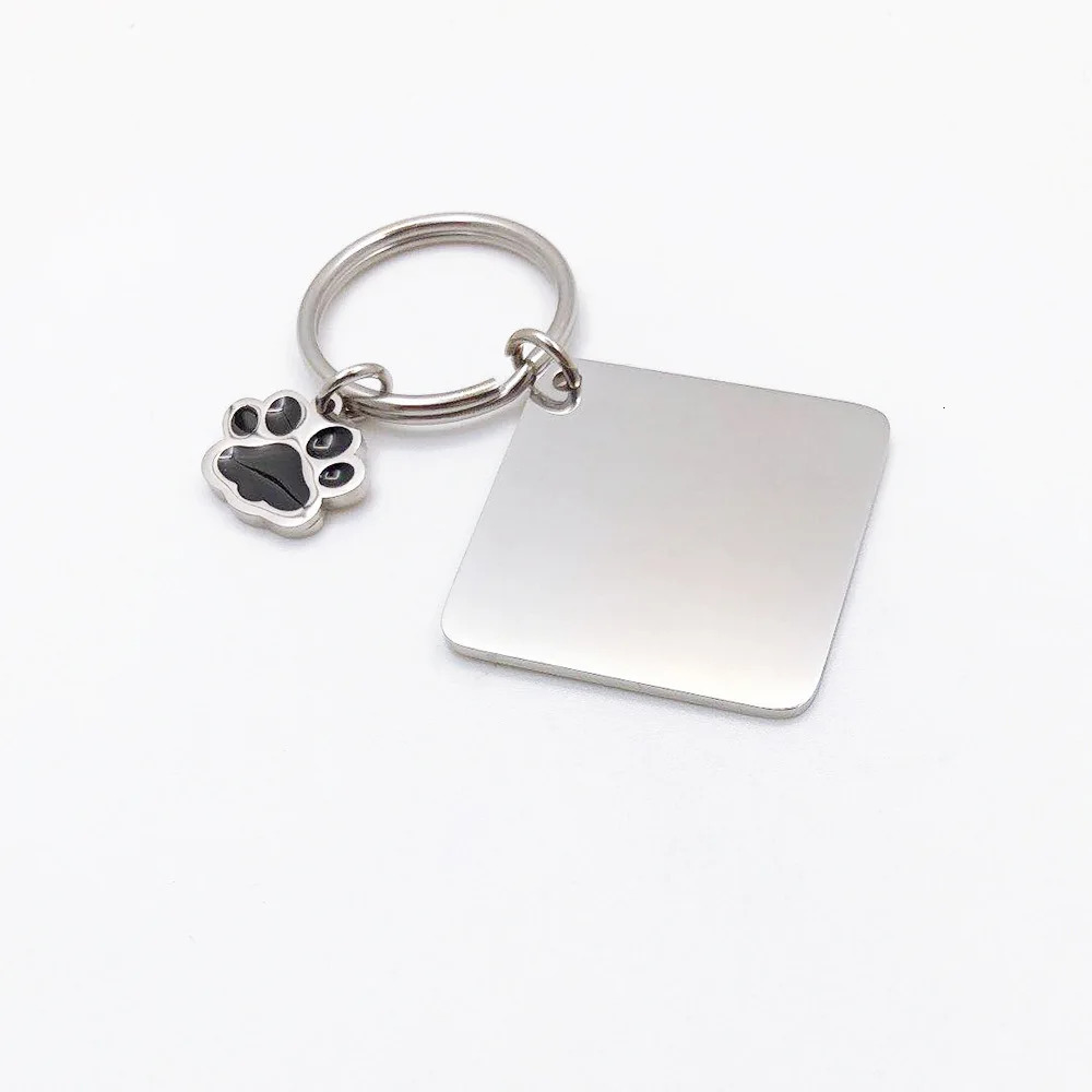 100% Stainless Steel Blank Paw Print House Heart Rectangle Dog Tag Charm Keychain Key Ring For Engrave Mirror Polished 10pcs 240112