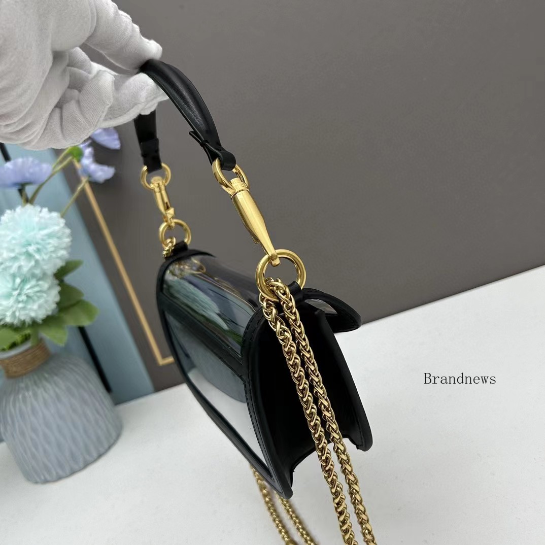 Summer Transparent Shoulder Real Leather Women's Designer Chain Totes Crossbody Bag Fashion Clear Patchwork Purses And Handbags Two Sizes 2579