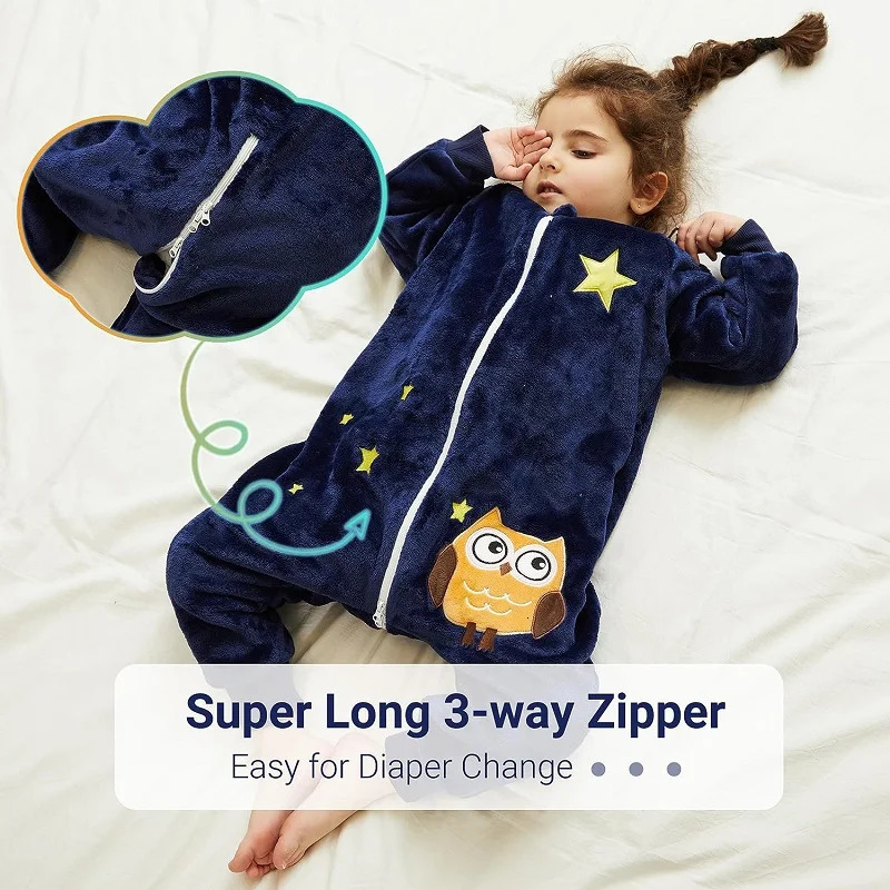 MICHLEY Cute Cow Flannel Baby Kids Sleeping Bag Winter Long Sleeve Wearable Blanket Warm Sleepsack Pajamas For Boys Girls 1-6T 240112