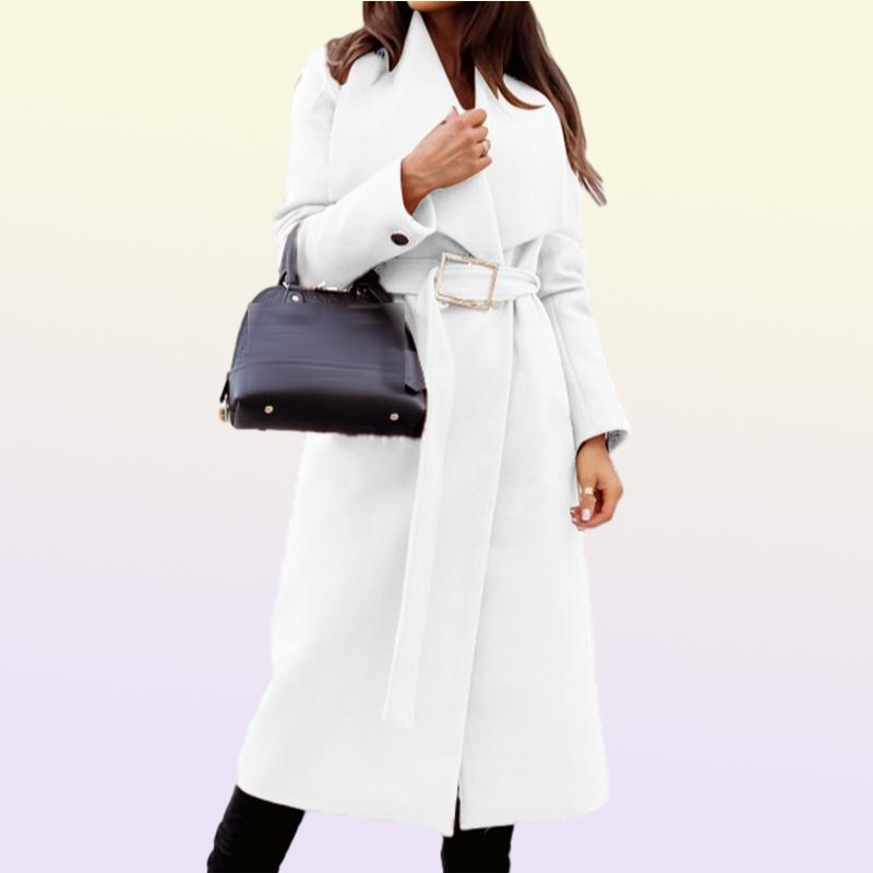 Women039s Jackets Autumn Turndown Collar Belted Woolen Overcoat Women Solid Long Sleeve Office Outerwear Coat Winter Loose War7544695