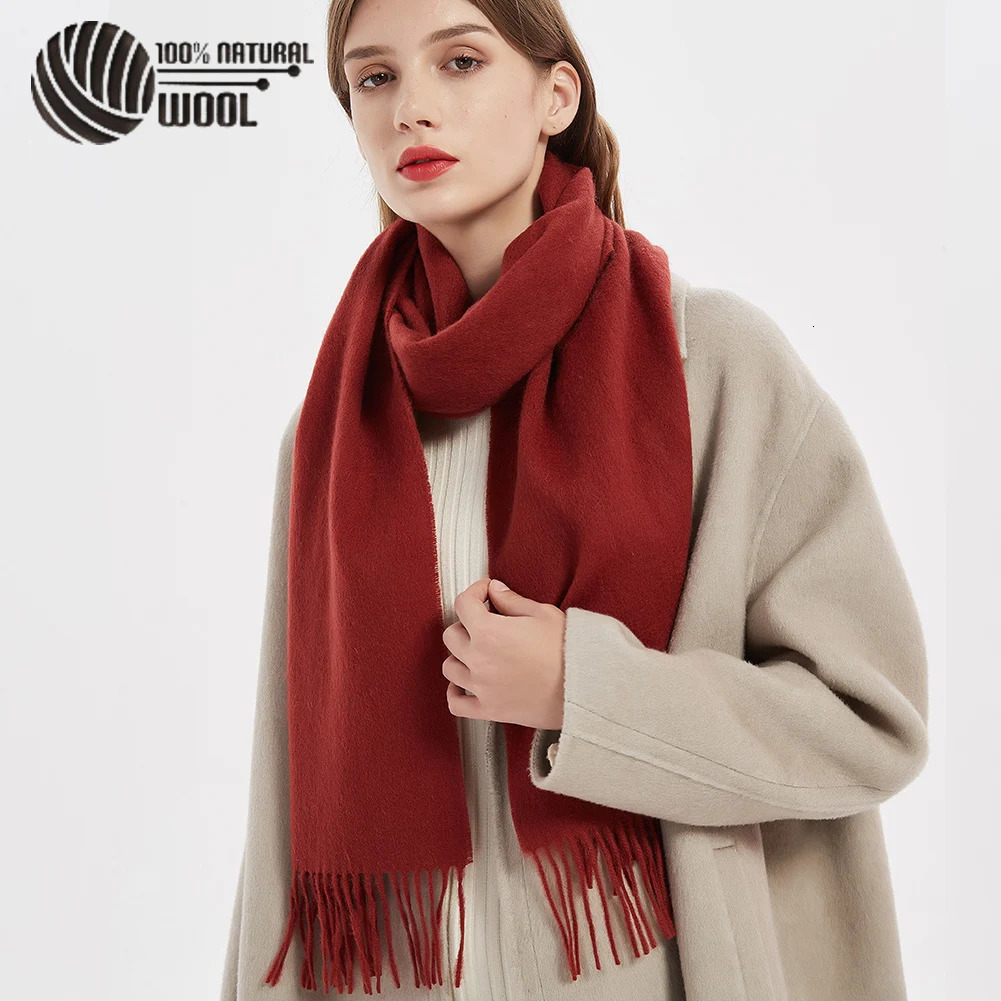 100% Wool Scarf for Women Men Cashmere Wool Scarf Pashmina Bandana Shawls Girls Winter Wool Men Scarf 35*180CM 240112