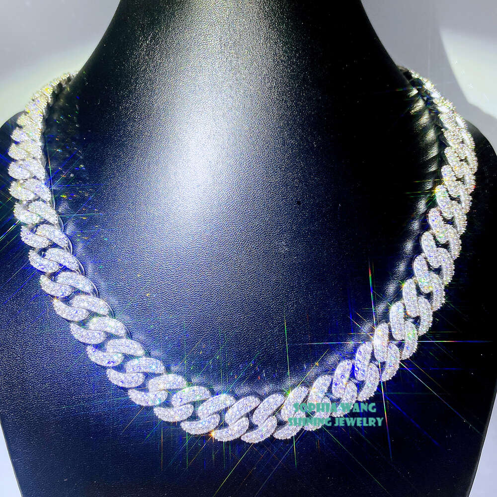 Iced Moissanite Pass Diamond Tester Necklace 15mm 2row Heavy Miami Cuban Link