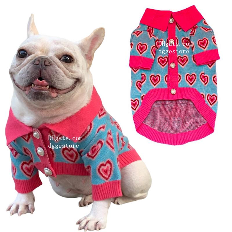 free shipping Sweaters Valentines Day Red Heart Winter Dog Apparel Puppy Sweater Warm Soft Pet Holiday Clothes for Small Cats and Dogs French Bulldog 