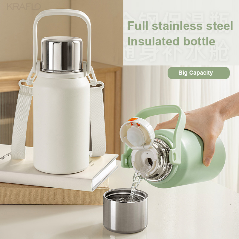 Wholesale New 800ml 1000ml 1500ml Stainless Steel Vacuum Insulated Bulk Water Bottle large capacity sport Flask Thermal Thermos with Handle Strap