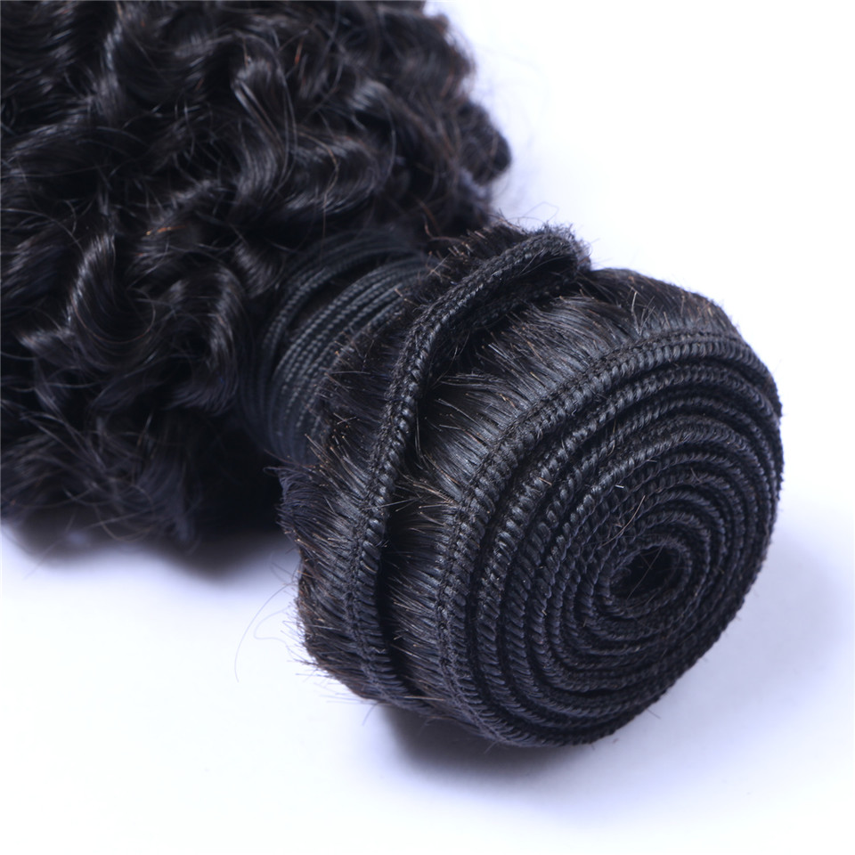Brazilian Kinky Curly Human Virgin Hair 3 Bundles With 4x4 Lace Closure Bleached Knots 100g/pc Natural Black Color 1B Double Wefts Hair Extensions