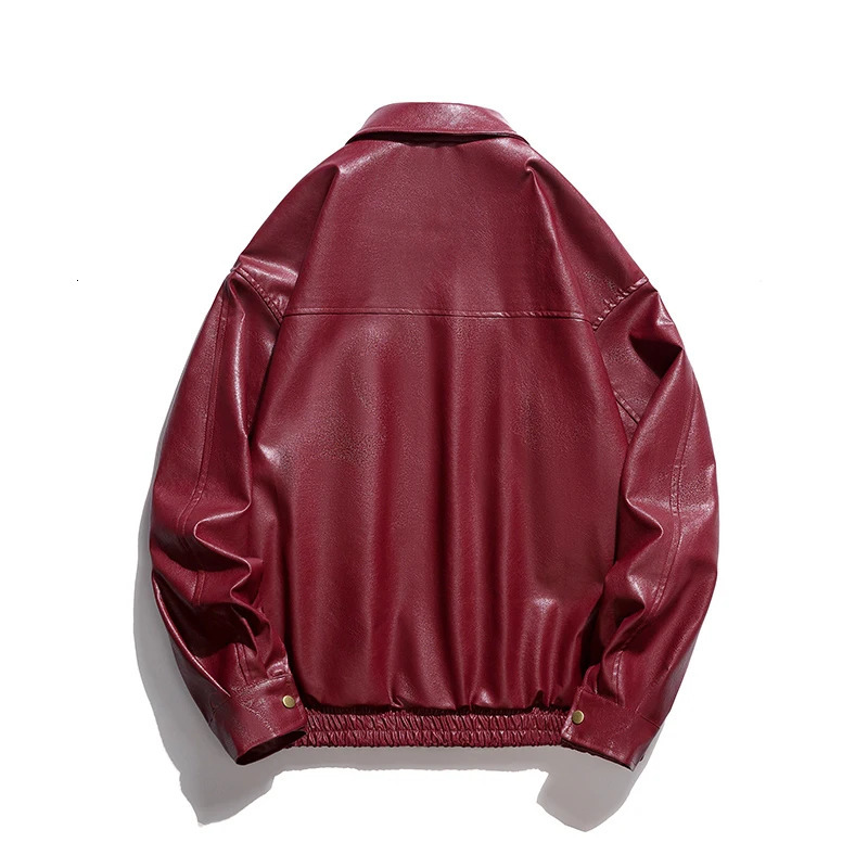 Black Red Faux Leather Jacket Coat Men Vintage Turn-down Collar Raglan Sleeve Motorcycle Clothing Fashion Oversize Outerwear 240112