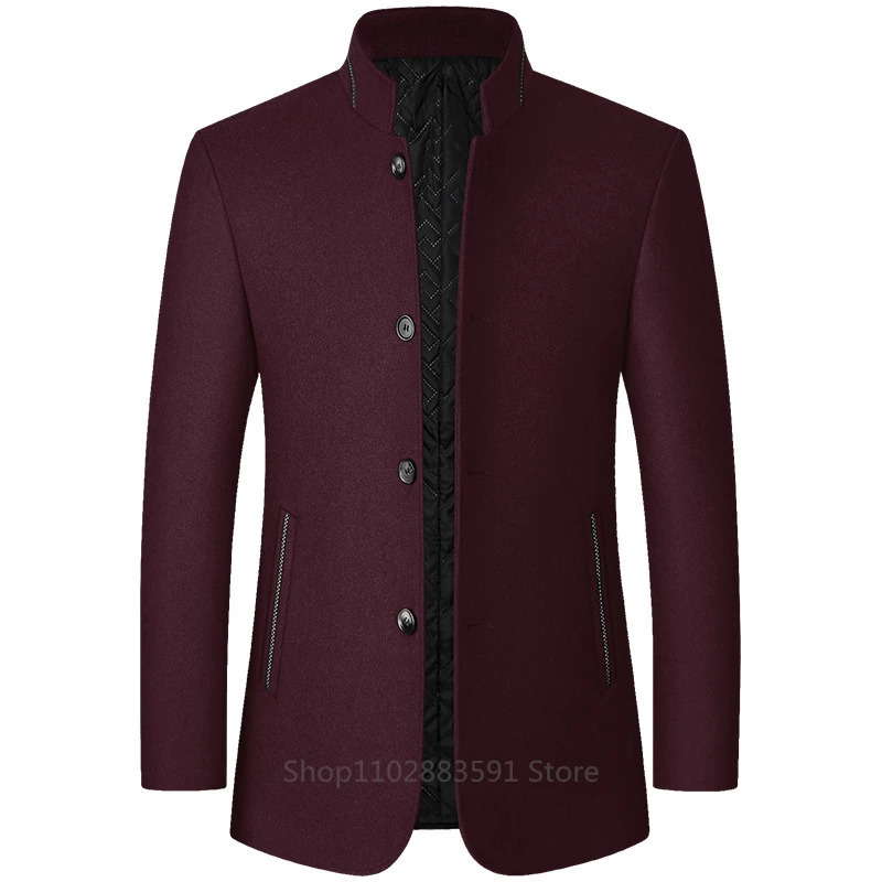 AutumnWinter Woolen Coat British Style Solid MidLength Men Wool Jacket Business Overcoat Male 240113