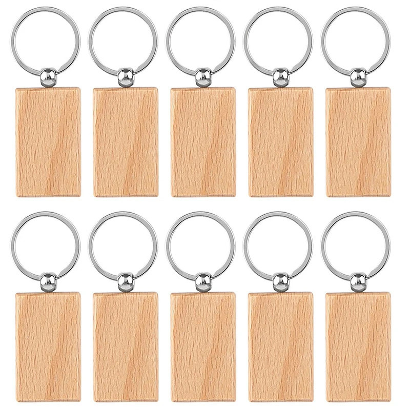 100Pcs Blank Rectangle Wooden Key Chain Diy Wood Keychains Key Tags Can Engrave Diy Gifts 240112