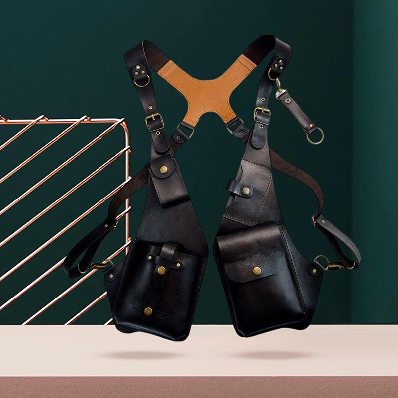 2 Colors Shoulder Harness Bag Case Wallet Underarm Steampunk for Bike Motorcycle Brown Adjustable Straps 240112