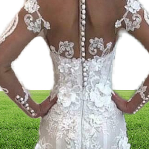 Vintage 3D Flowers Mermaid Wedding Dresses With Detachable Train Luxury Long Sleeves Lace Appliques Plus Size Plus Size Afric