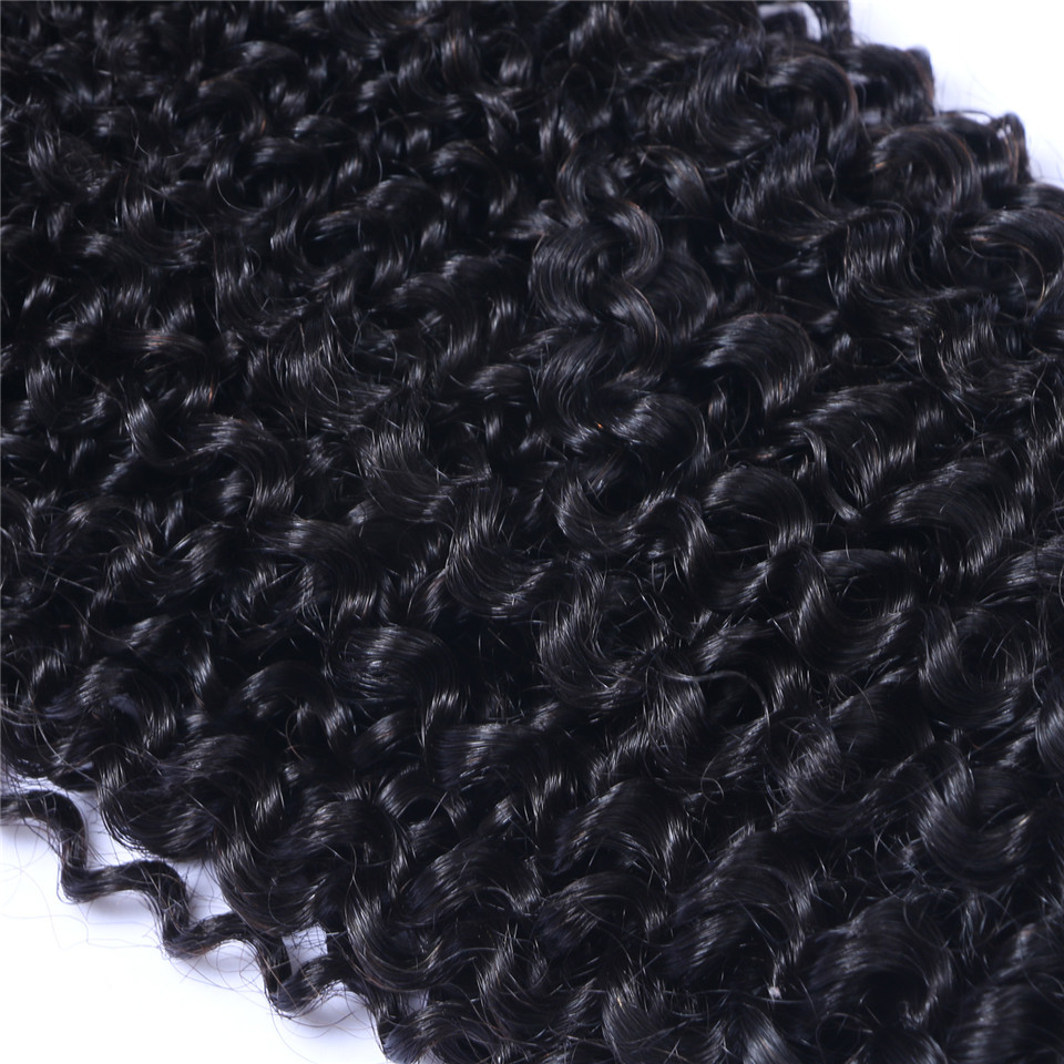Brazilian Kinky Curly Human Virgin Hair 3 Bundles With 4x4 Lace Closure Bleached Knots 100g/pc Natural Black Color 1B Double Wefts Hair Extensions