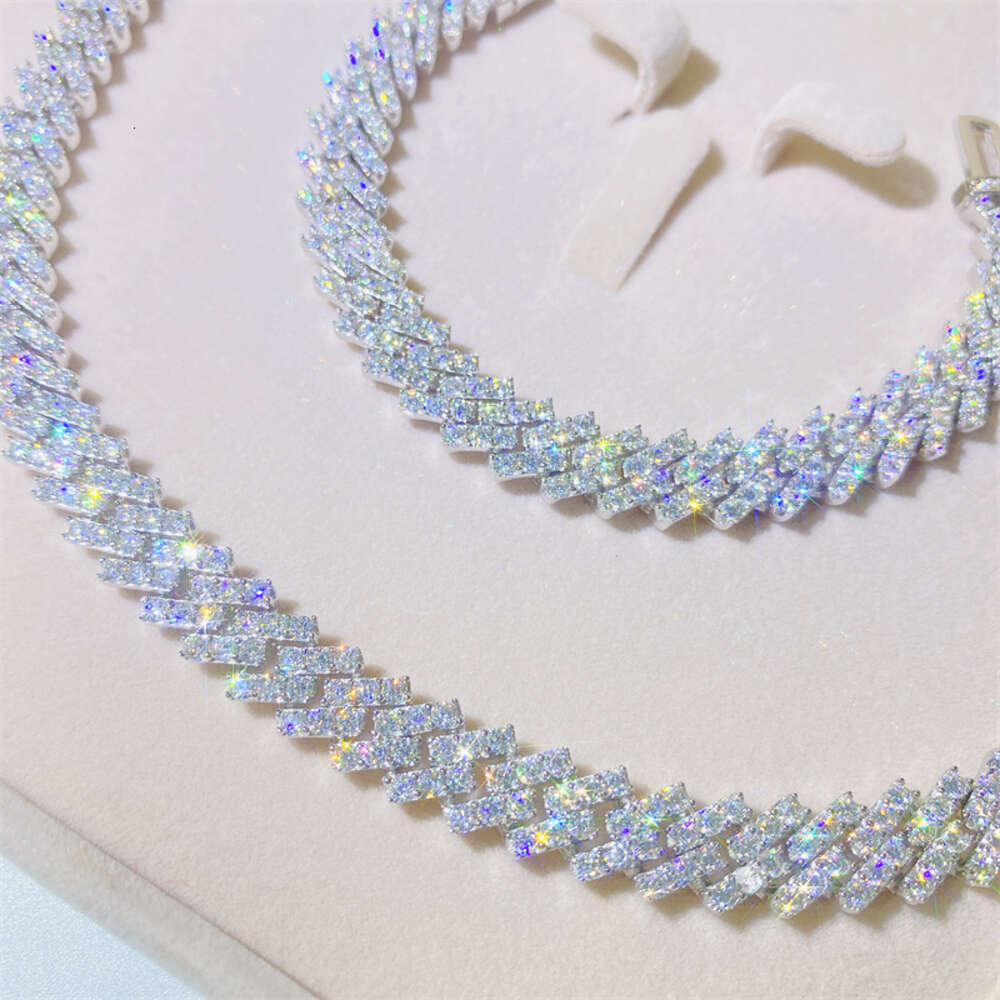 Custom Hip Hop Bling 925 Sterling Silver 13mm Moissanite Cuban Necklace Vvs Chain