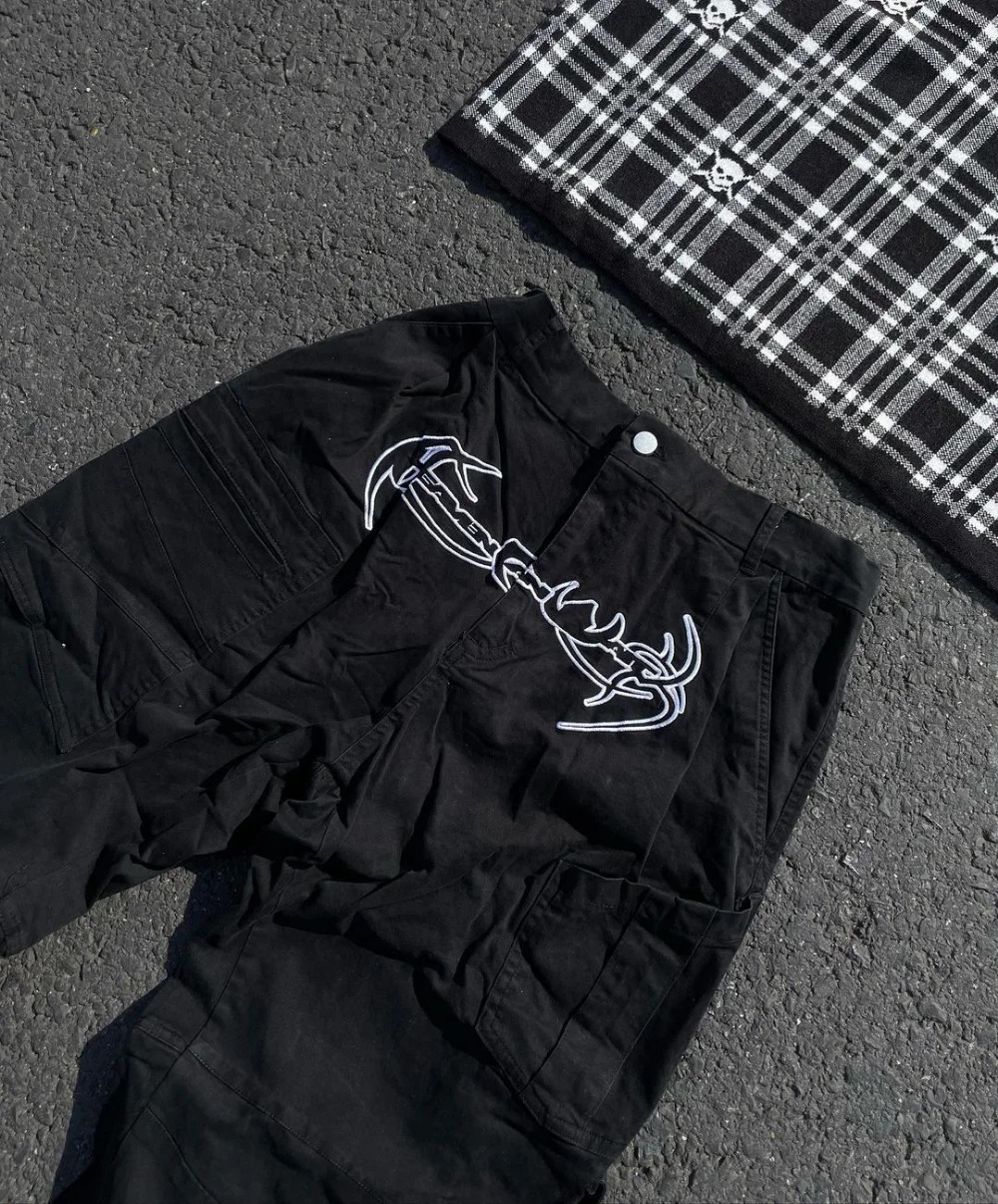 Y2k Jeans Harajuku Hip Hop Retro Black Multi Pocket Cargo Pants Man Punk Gothic Baggy Wide Leg Trousers Streetwear 240113