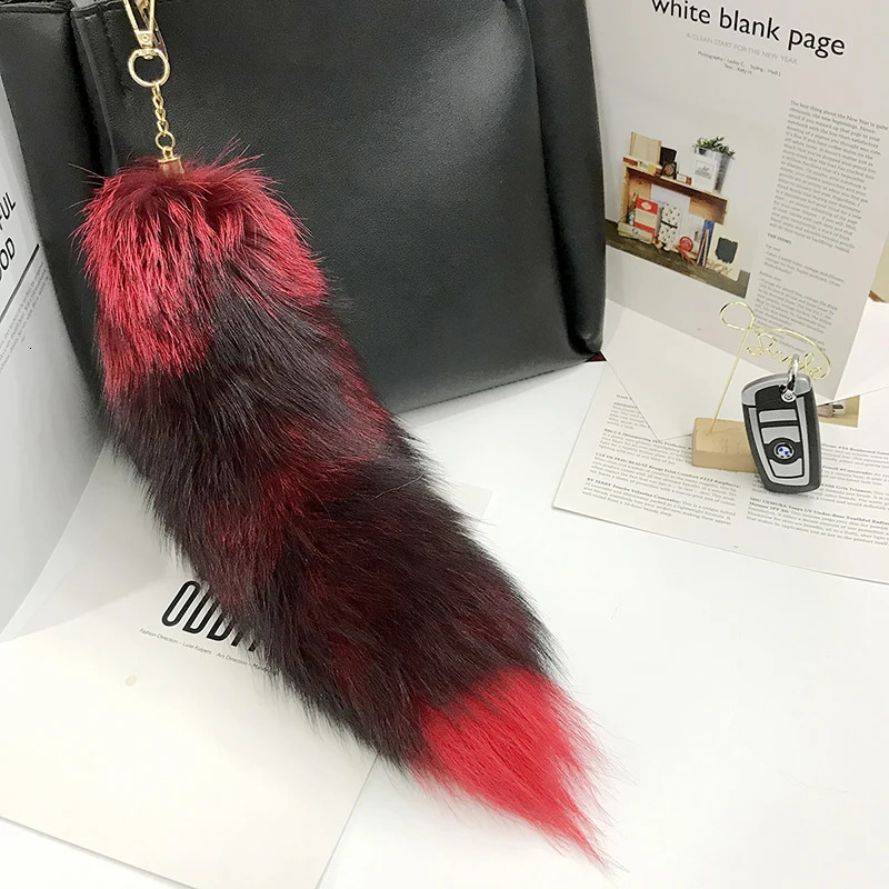 Fox Tail Pendants Keychain 40cm Fur Pom Key Chain Charm Bag Car Key Ring Gift Jewelry 240112
