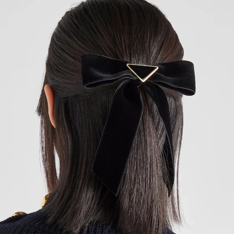Style Black Veet Bow Clip French Barrette Large Size Fashion Ornament Hair Accessories