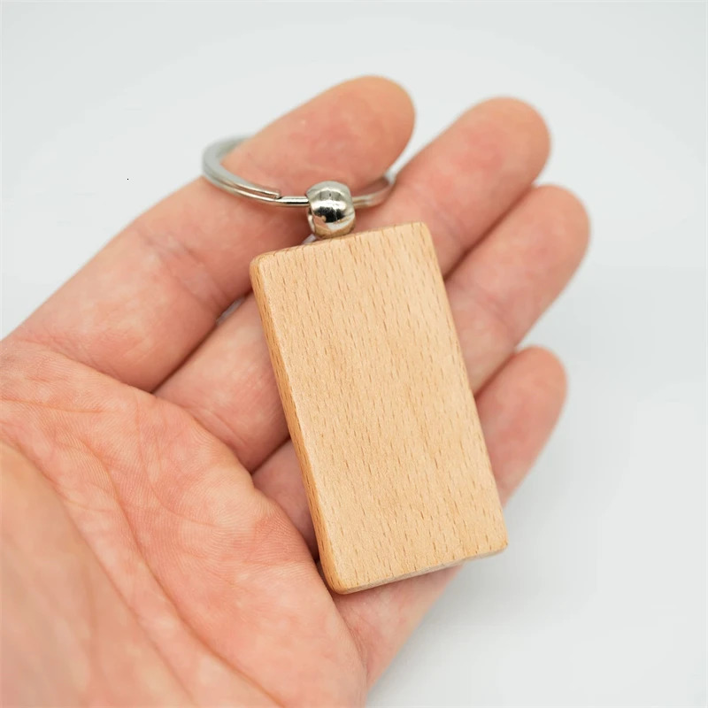 100Pcs Blank Rectangle Wooden Key Chain Diy Wood Keychains Key Tags Can Engrave Diy Gifts 240112