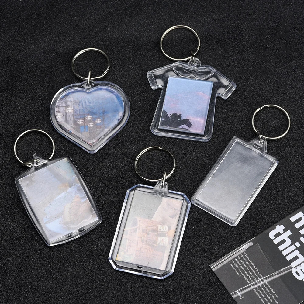 30pcs Rectangle Transparent Blank Clear Acrylic Insert Po Picture Frame Keyring Keychain DIY Split Ring Key Chain Gifts 240112