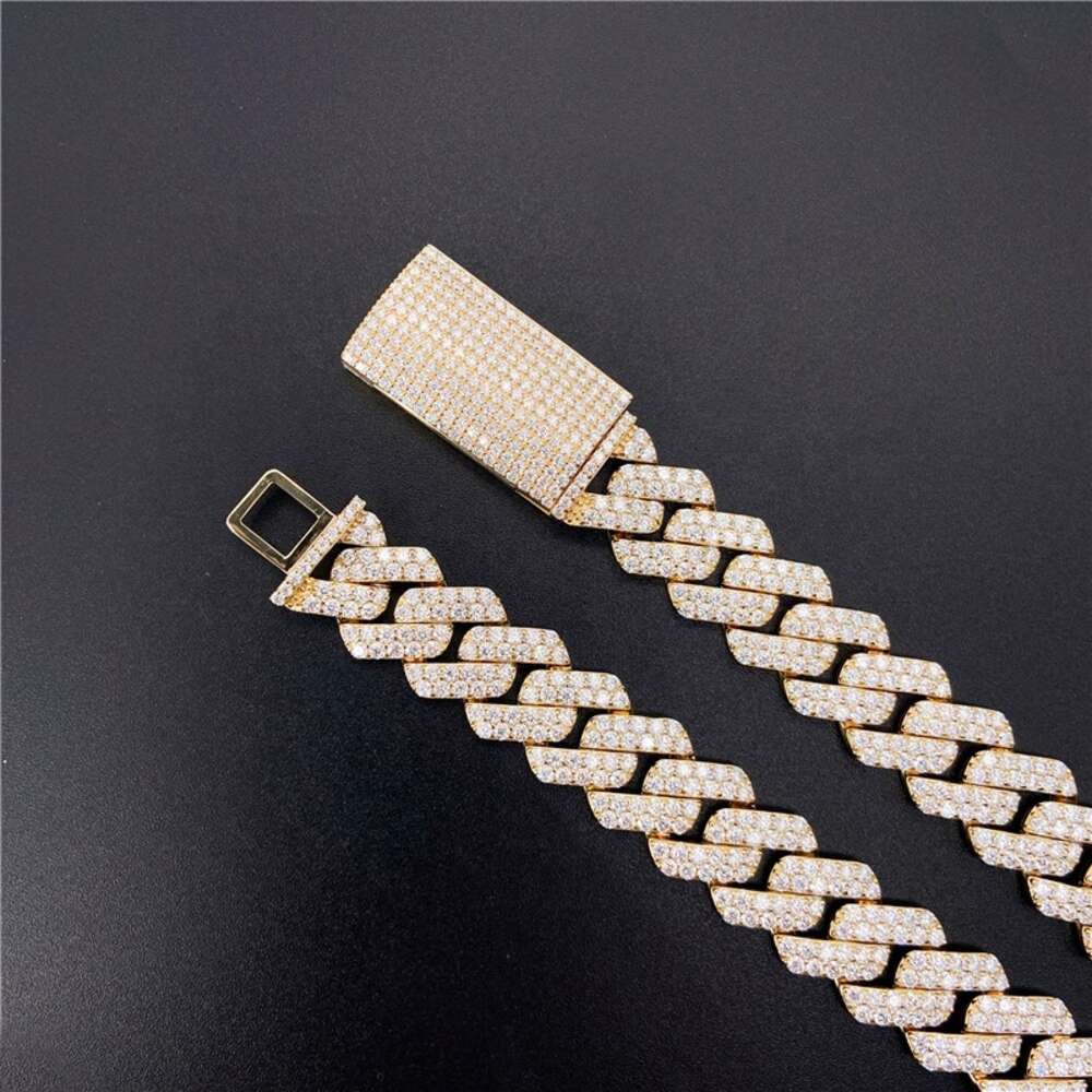 10k Real Solid Gold Yellow Gold Iced Out Lab Diamonds Hip Hop Moissanite Mens Cuban Chain