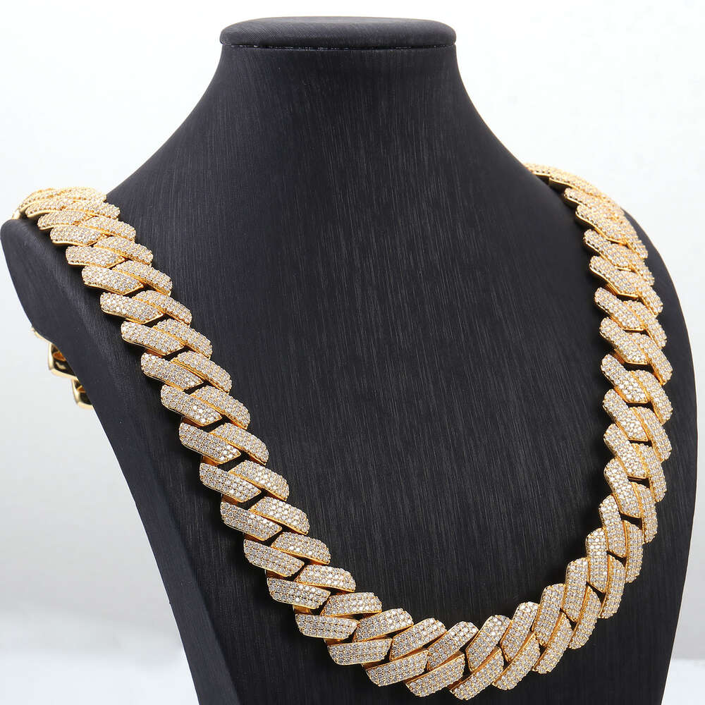 18k Gold Plated Pure 925 Sterling Silver Jewelry Cuban Link Chain Hip Hop Jewelry 15mm Moissanite Cuban Chain Necklace
