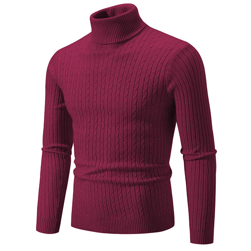 Autumn and Winter Mens Knitted Jacquard Sweater High Neck Slim Fit Warm Pullover Clothes 240113