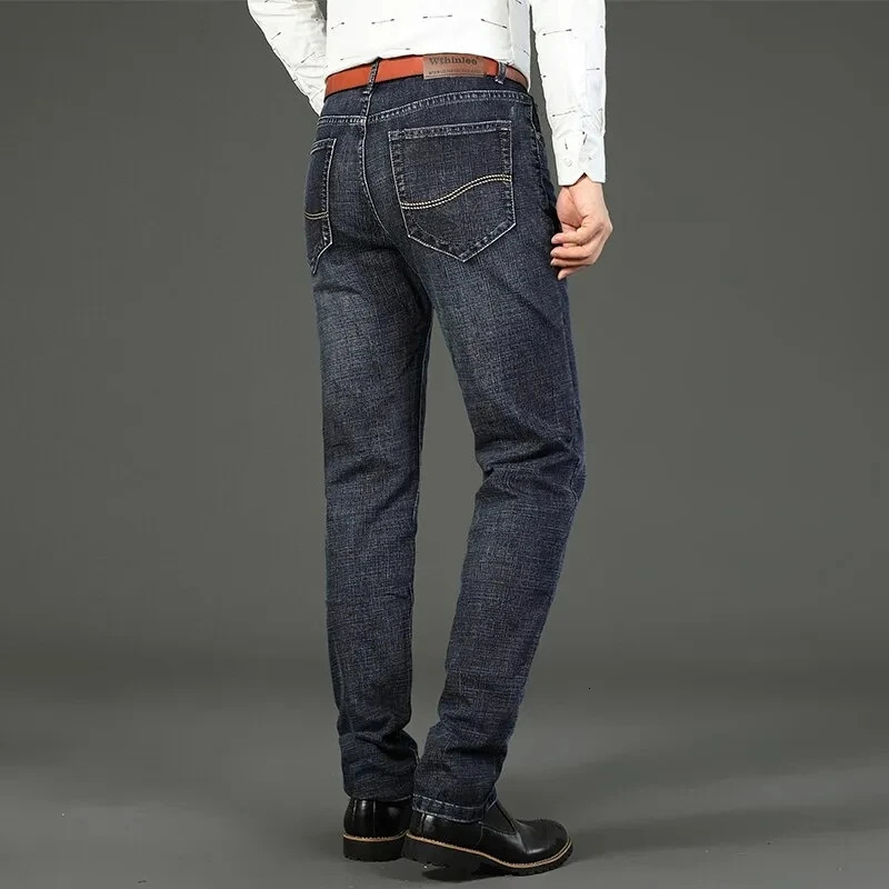 2940 Mens Spring and Autumn Classics Pants Straight Business Blue Black Jeans Elastic Slim Fit Casual Work 240113