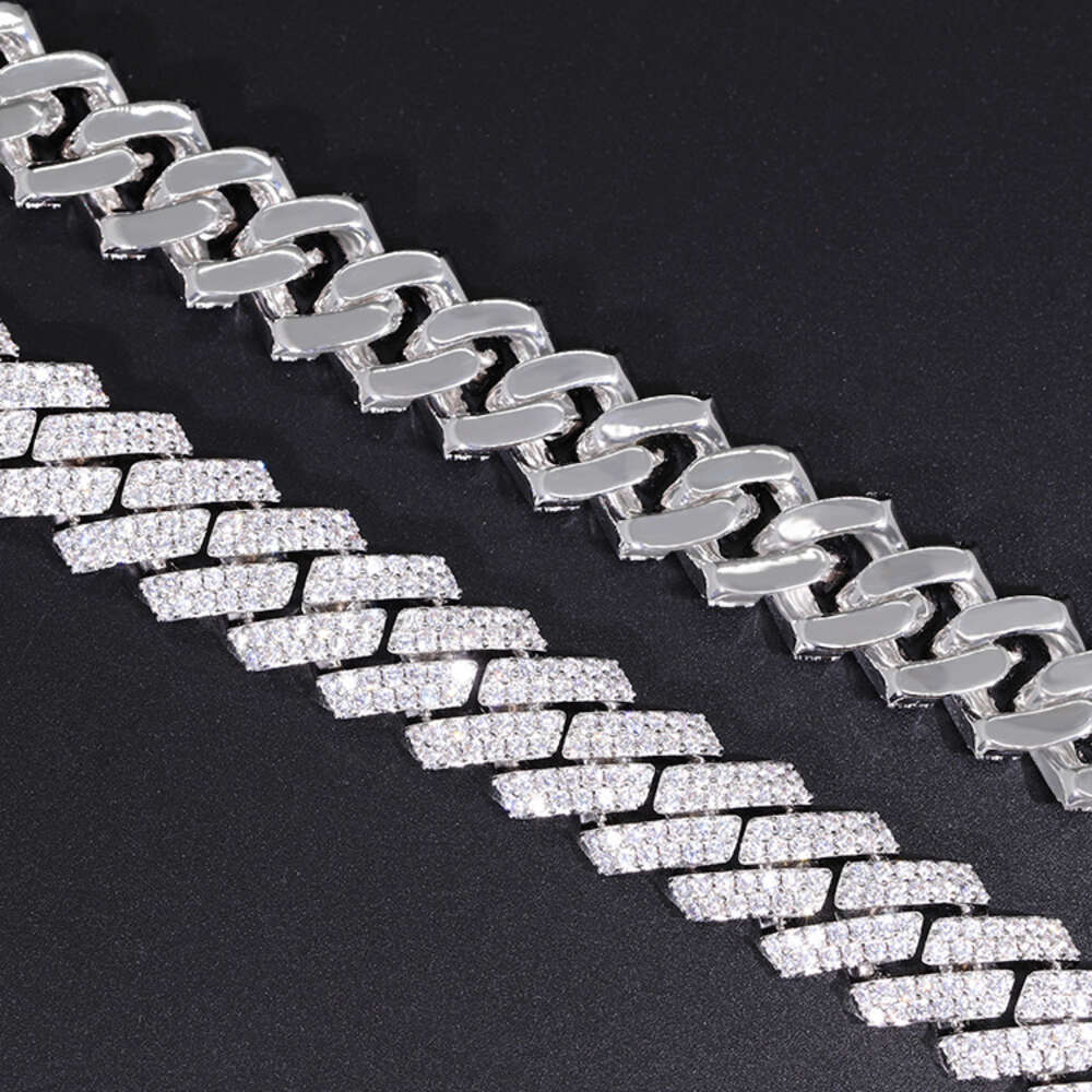 Luxury Hip Hop Jewelry 2 Rows 15 Mm Vvs Moissanite Diamond 925 Sterling Silver Cuban Link Chain