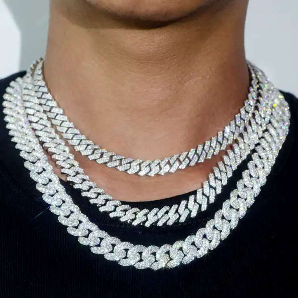 Fashion Hip-hop Jewelry Moissanite Necklace Vvs 925 Silver Custom Cuban Link Chain 10mm 12mm 14mm
