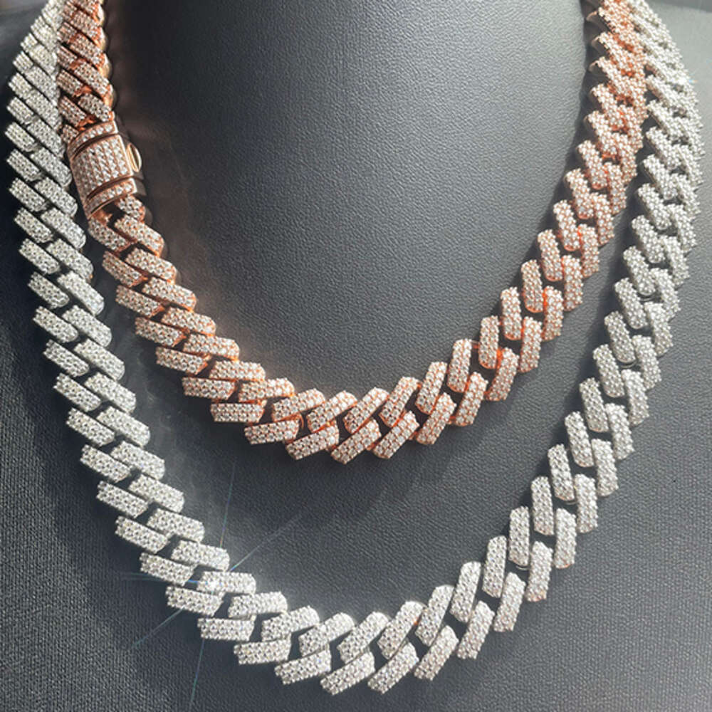 Fashion Design 2rows Moissanite Diamond Silver Cuban Link Necklace/bracelet Chain for Rapper Hiphop Jewelry