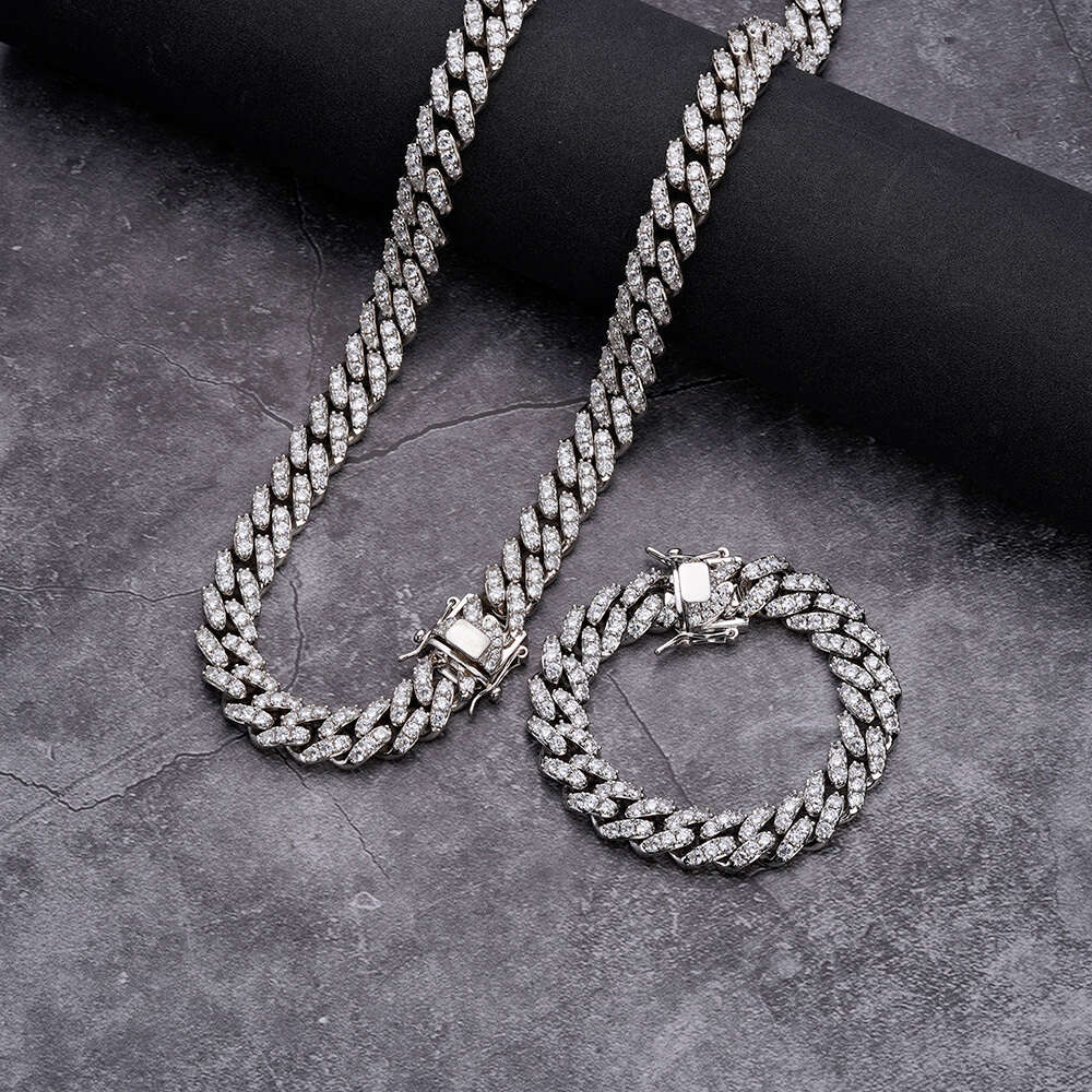 bracelet necklace mossanite Hip Hop Jewelry Ladies 12mm 18K Gold Diamond Necklace Bracelet 925 Silver Iced Out vvs moissanite Cuban Link Chains for Me