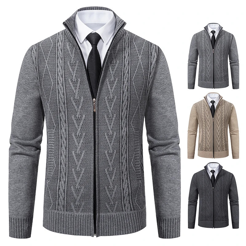 autumn and winter cashmere padded warm casual mens knitted sweater coat 240113