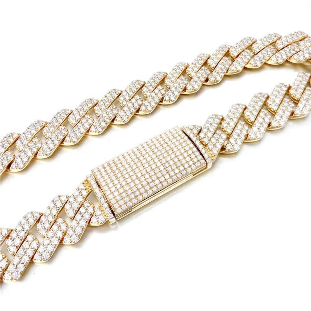 10k Real Solid Gold Yellow Gold Iced Out Lab Diamonds Hip Hop Moissanite Mens Cuban Chain