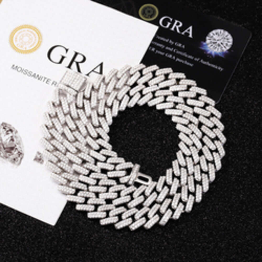 Fashion Design 2rows Moissanite Diamond Silver Cuban Link Necklace/bracelet Chain for Rapper Hiphop Jewelry