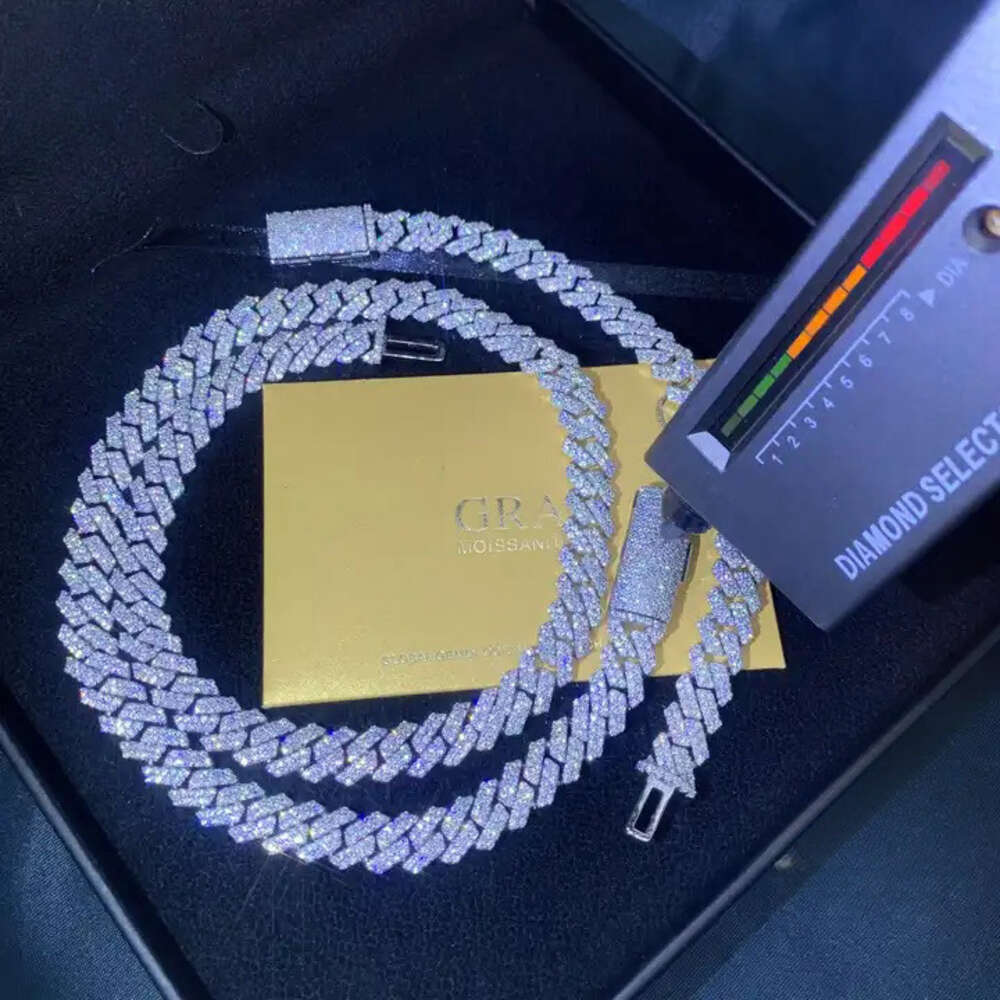 Fashion Hip-hop Jewelry Moissanite Necklace Vvs 925 Silver Custom Cuban Link Chain 10mm 12mm 14mm