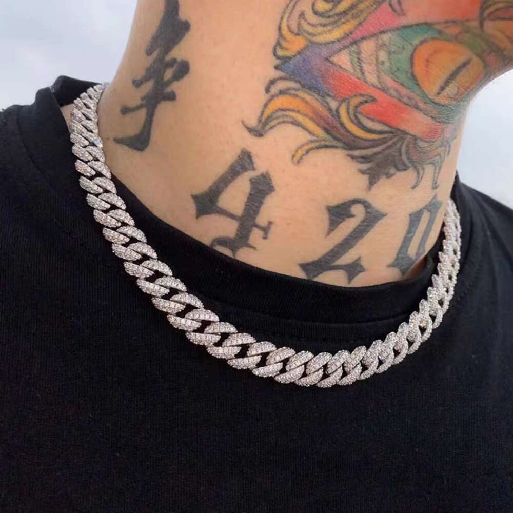 Full Ice Out Moissanite Cuban Chain 2rows 6mm 9mm 13mm 925 Solid Silver Moissanite Cuban Link Chain Mans Hip Hop Necklace