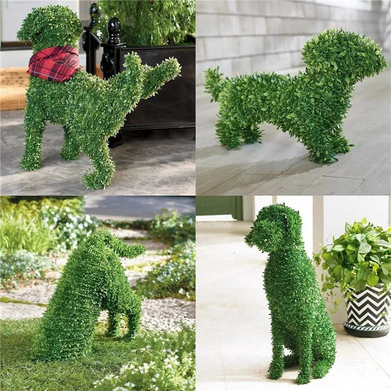 Decorative Peeing Dog Topiary Flocking Dog Sculptures Statue Without Ever a Finger to Prune or Water Decorative Pet Garden Decor 240113