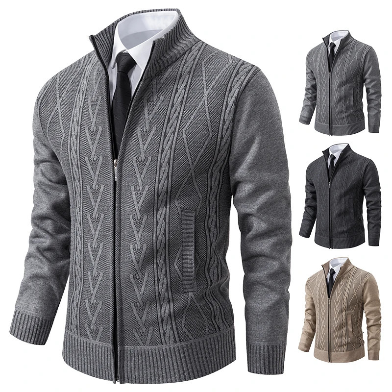 autumn and winter cashmere padded warm casual mens knitted sweater coat 240113