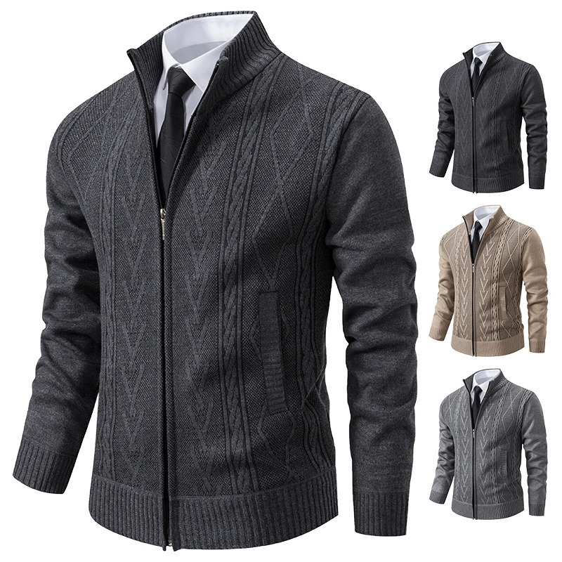 autumn and winter cashmere padded warm casual mens knitted sweater coat 240113