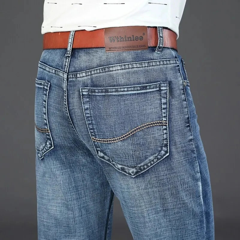 2940 Mens Spring and Autumn Classics Pants Straight Business Blue Black Jeans Elastic Slim Fit Casual Work 240113