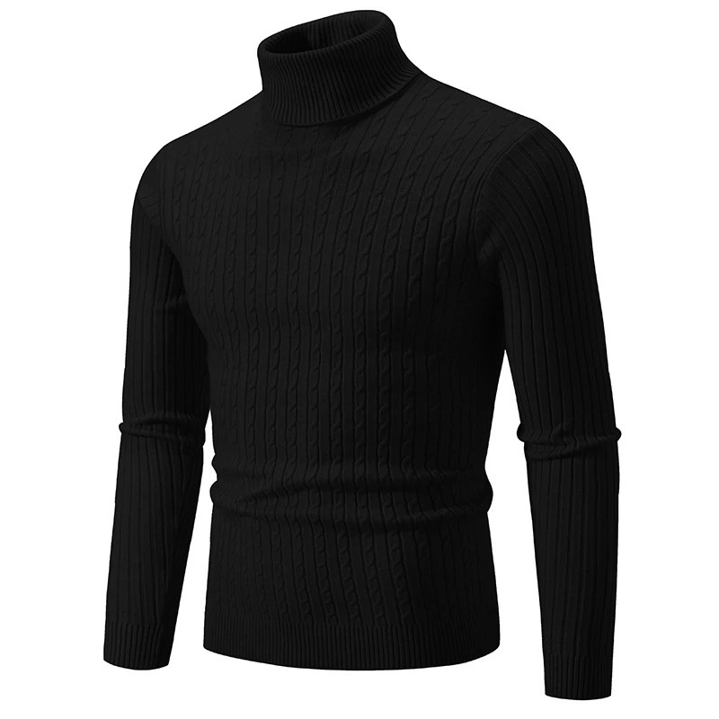 Autumn and Winter Mens Knitted Jacquard Sweater High Neck Slim Fit Warm Pullover Clothes 240113