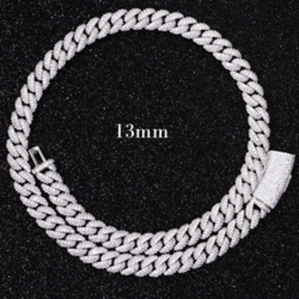 Full Ice Out Moissanite Cuban Chain 2rows 6mm 9mm 13mm 925 Solid Silver Moissanite Cuban Link Chain Mans Hip Hop Necklace