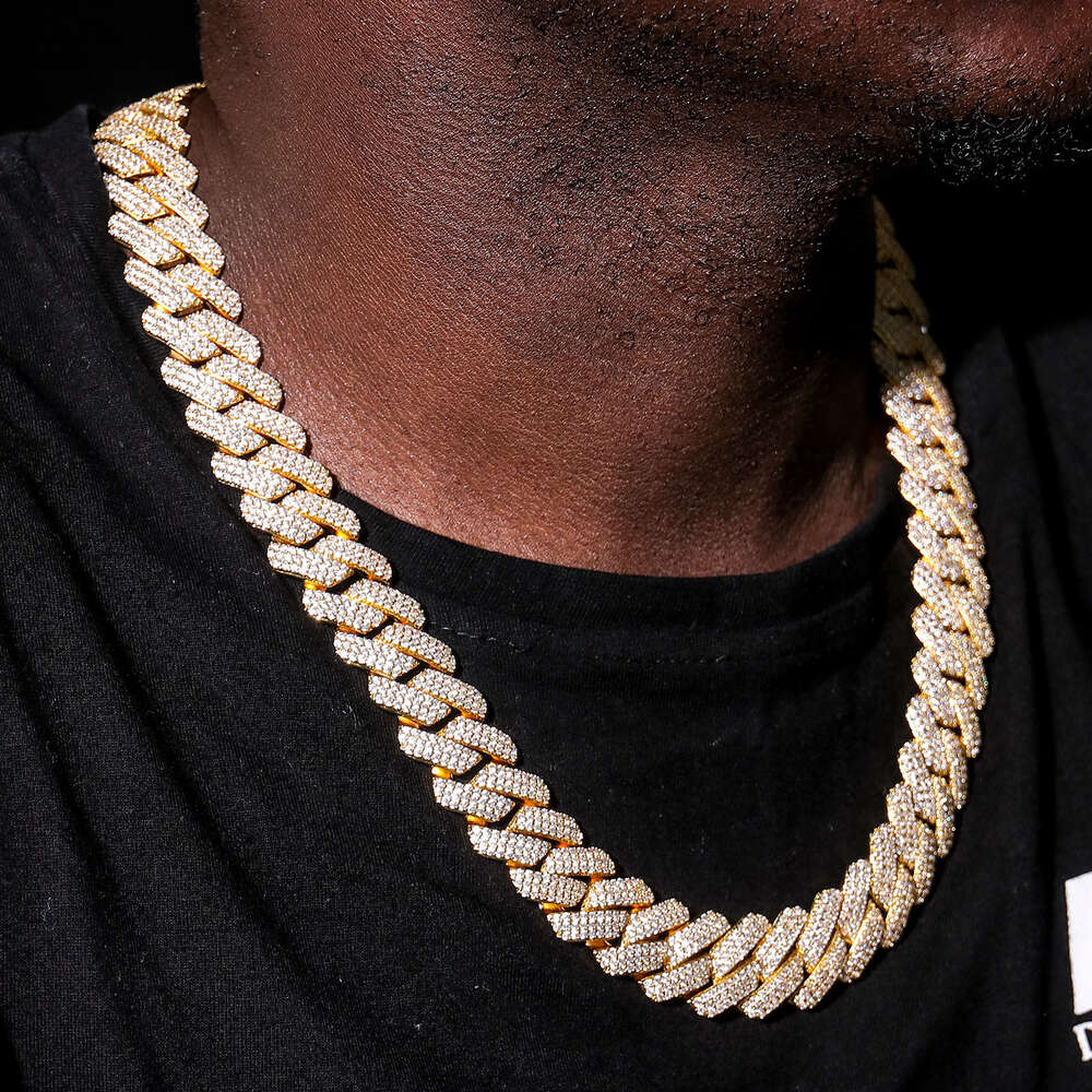 18k Gold Plated Pure 925 Sterling Silver Jewelry Cuban Link Chain Hip Hop Jewelry 15mm Moissanite Cuban Chain Necklace