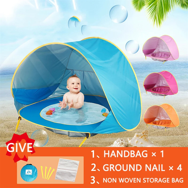 Baby Beach Tent Children Waterproof Pop Up Sun Awning Tent UV-protecting Sunshelter with Pool Kid Outdoor Camping Sunshade Beach 240113